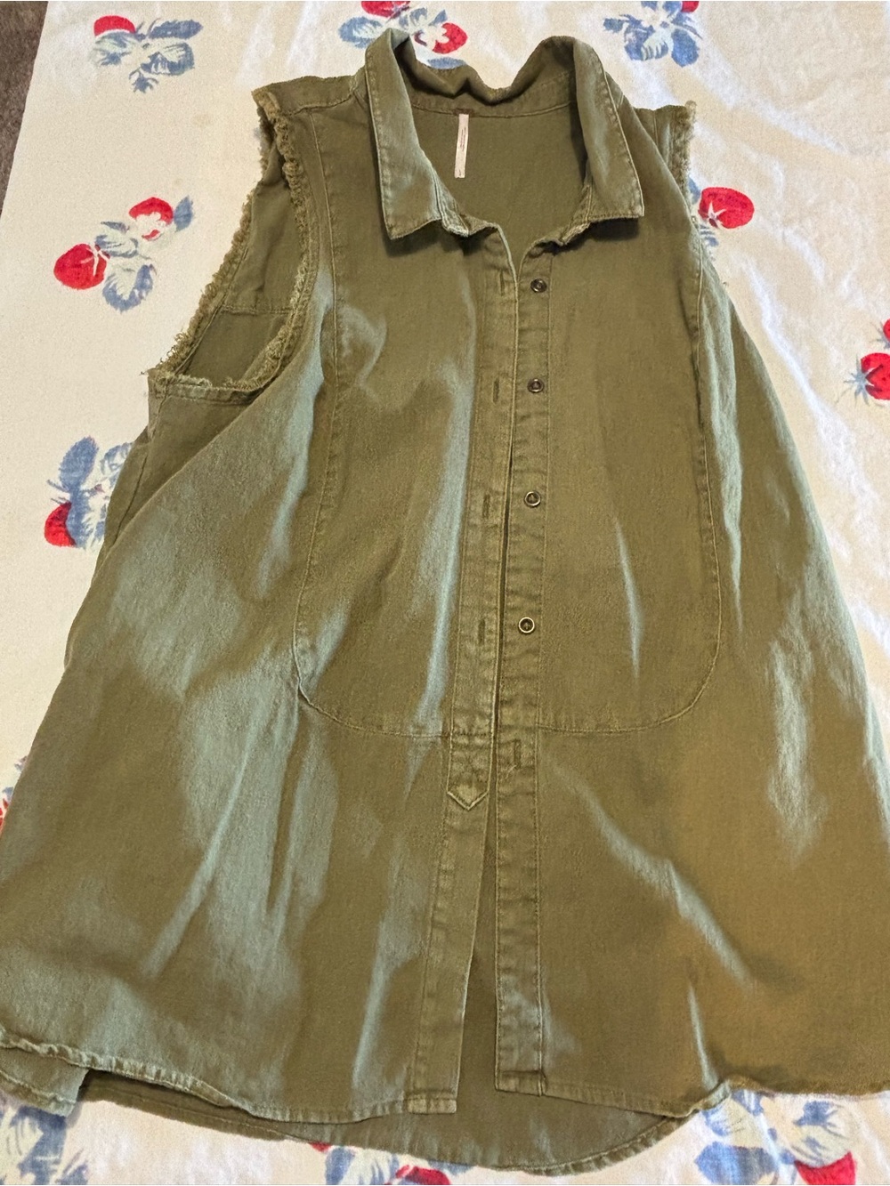 Free People Olive Green Sleeveless Button-Up Top
